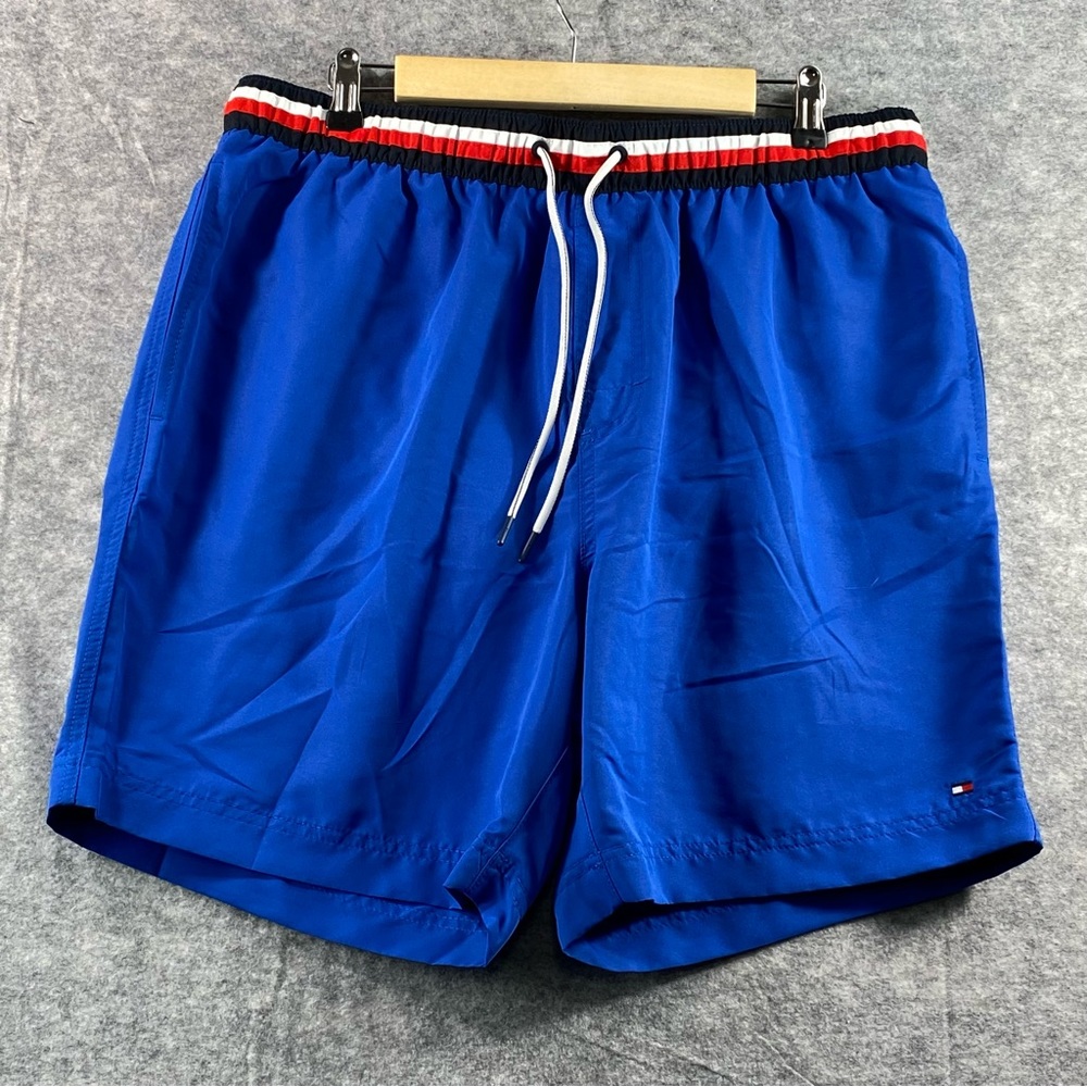 Tommy Hilfiger Mens Blue Lined Back Pocket Swim Board Shorts Size XL‎